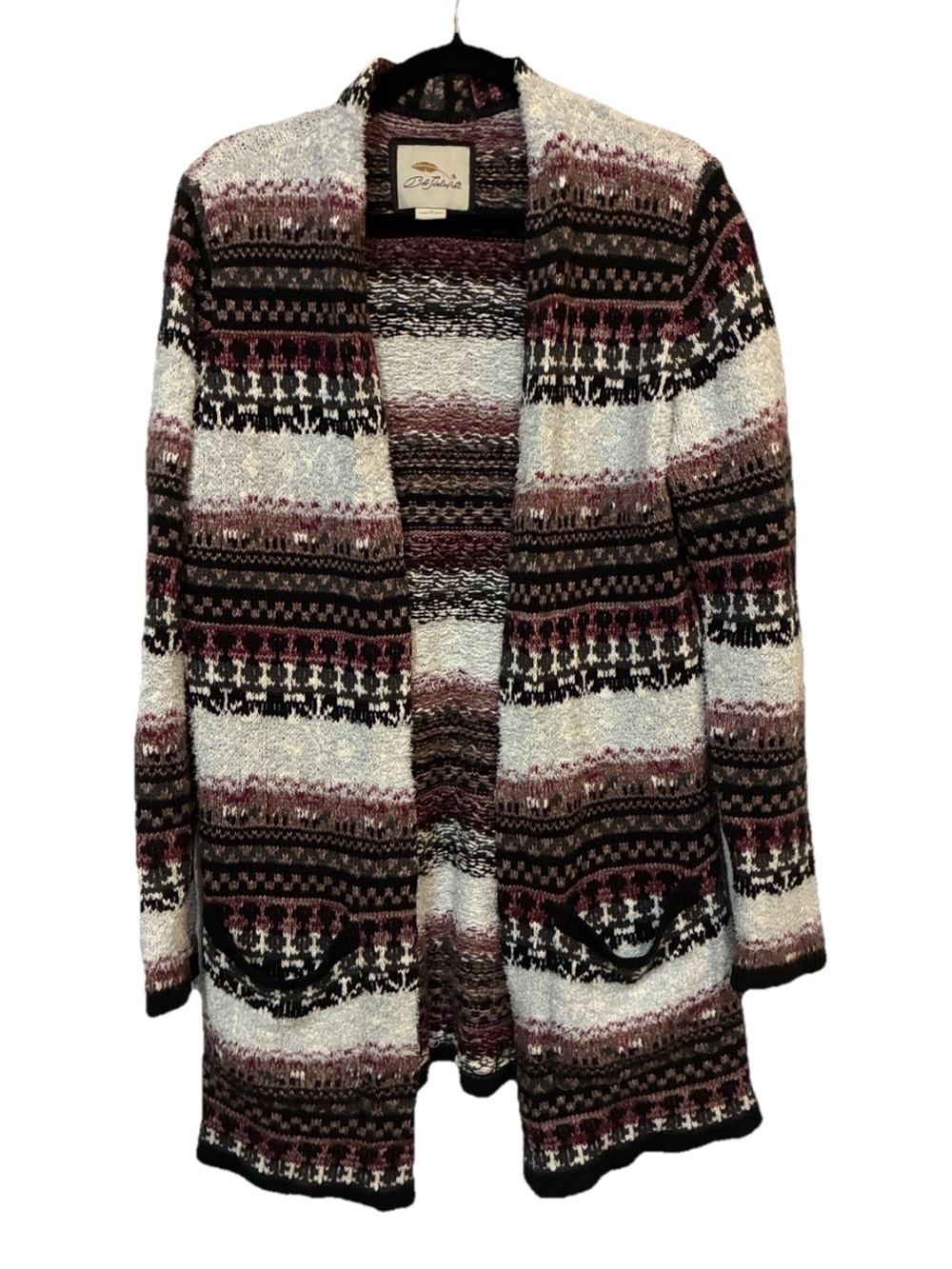 Bob Timberlake Open-Front Knit Cardigan Sweater - White & Burgundy